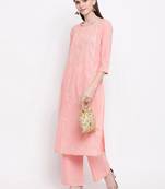 Women's  Peach Cotton Gota Work Straight Kurta Palazzo Set