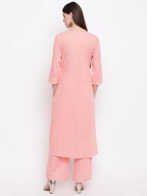 Women's  Peach Cotton Gota Work Straight Kurta Palazzo Set 5