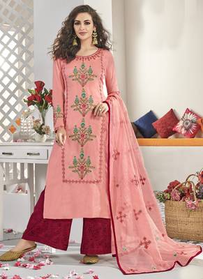 Pink Muslin Embrodiery Readymade Suit 1