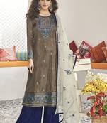 Grey Muslin Embrodiery Readymade Suit