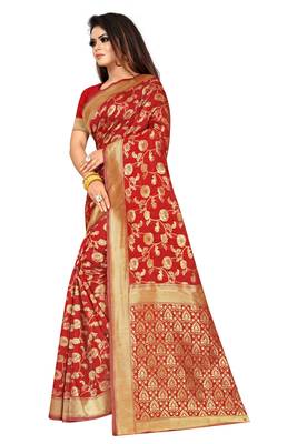 Red Woven Jacuard Kanjivaram Silk Sari with Blouse 2