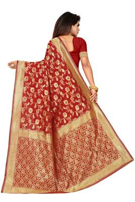 Red Woven Jacuard Kanjivaram Silk Sari with Blouse 3