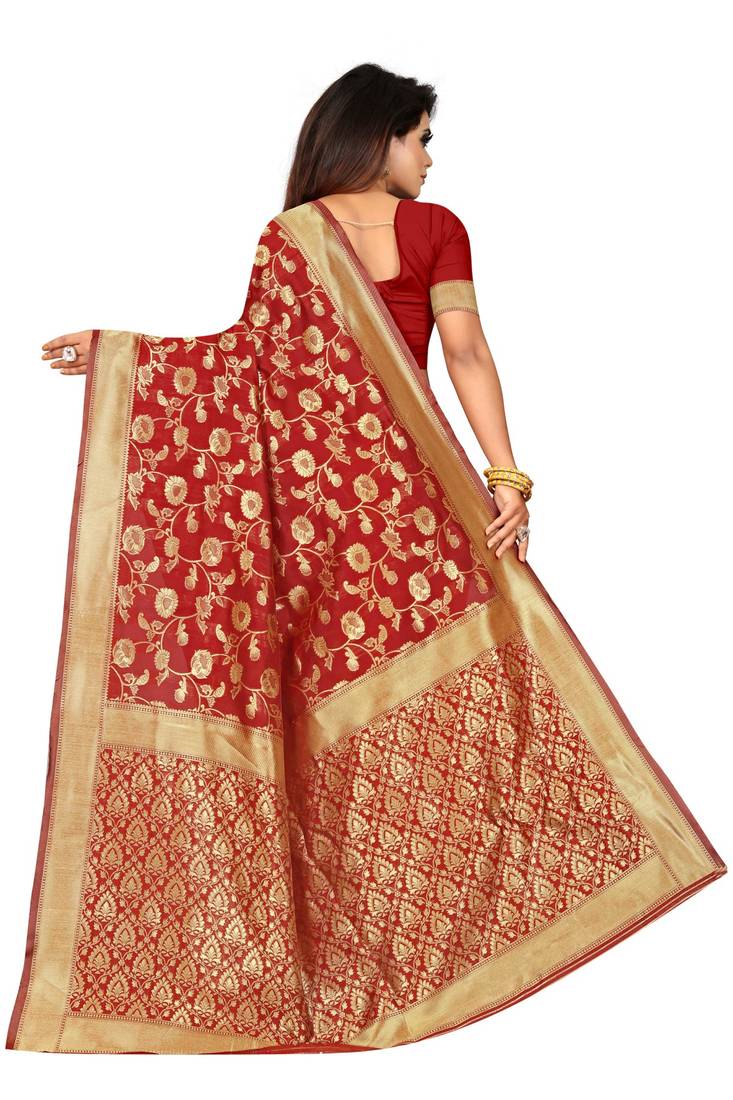 Red Woven Jacuard Kanjivaram Silk Sari with Blouse