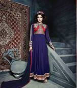 Blue and Red embroidered Georgette semi stitched salwar with dupatta