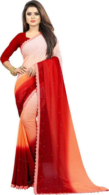 red Emblished Padding Georgette Silk Sari with Blouse 1