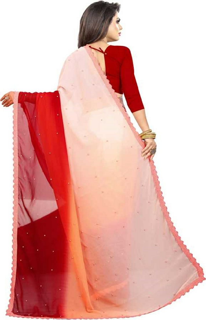 red Emblished Padding Georgette Silk Sari with Blouse