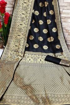 Black OyeLook Style Banarasi Woven Saree with Blouse