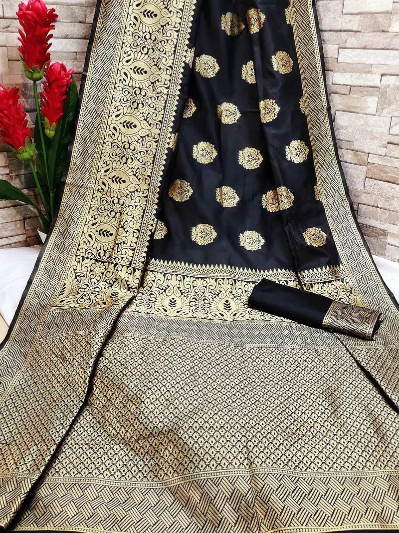 Black OyeLook Style Banarasi Woven Saree with Blouse