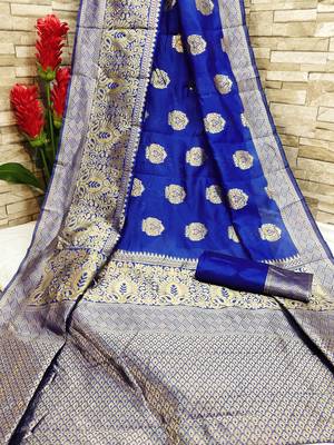 Blue OyeLook Style Banarasi Woven Saree with Blouse 1