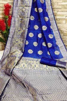 Blue OyeLook Style Banarasi Woven Saree with Blouse