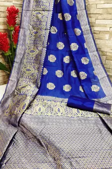 Blue OyeLook Style Banarasi Woven Saree with Blouse