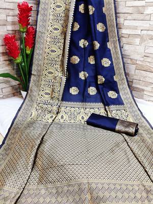 blue OyeLook Style Banarasi Woven Saree with Blouse 1