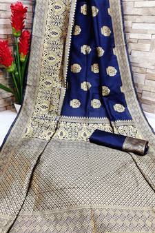 blue OyeLook Style Banarasi Woven Saree with Blouse