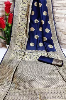 blue OyeLook Style Banarasi Woven Saree with Blouse