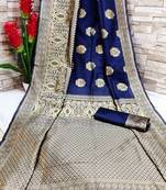 blue OyeLook Style Banarasi Woven Saree with Blouse