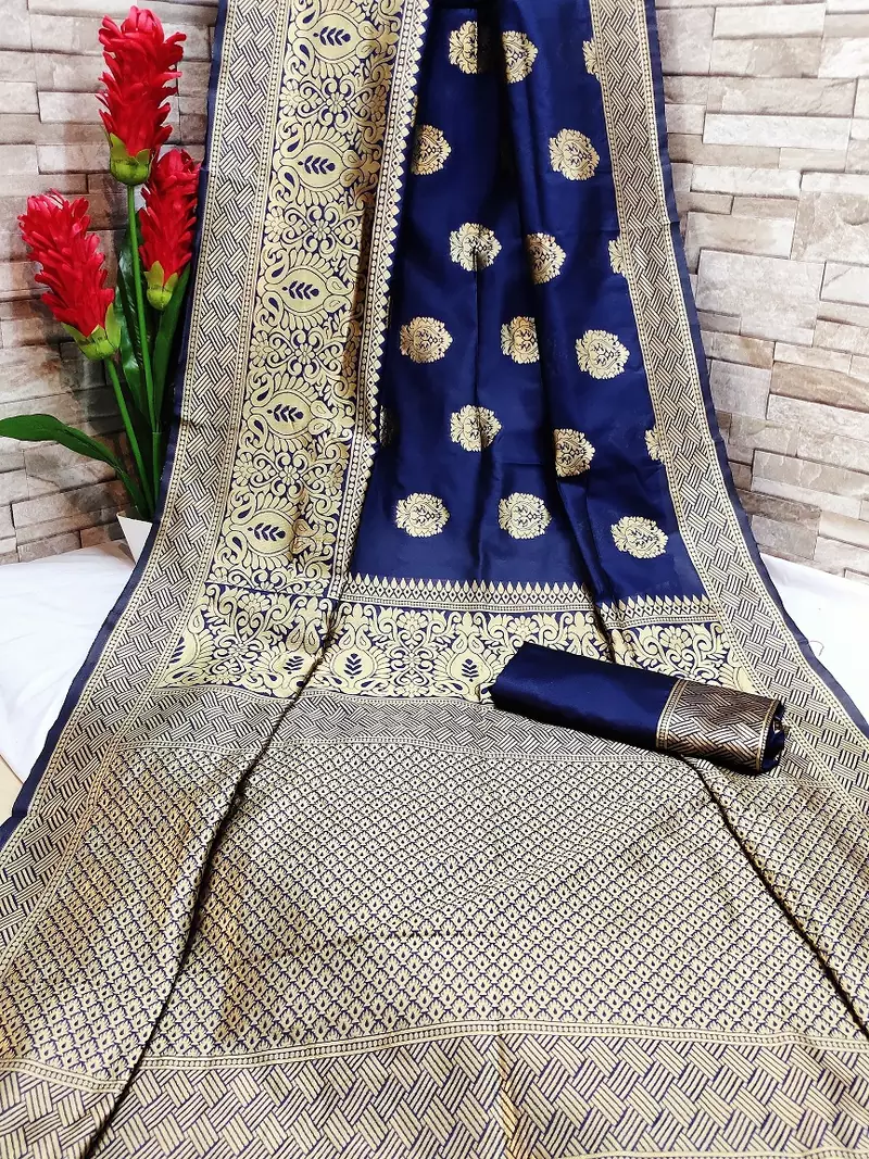 blue OyeLook Style Banarasi Woven Saree with Blouse