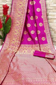 Pink OyeLook Style Banarasi Woven Saree with Blouse