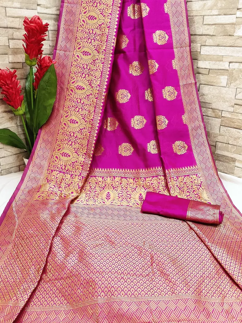 Pink OyeLook Style Banarasi Woven Saree with Blouse