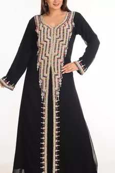 Black Zari Work Stones & Beads Embellish Georgette  Islamic Style Arabian Maxi Partywear Kaftan
