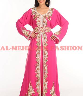 Pink Zari Work Stones & Beads Embellish Georgette  Islamic Style Arabian Maxi Partywear Kaftan 2