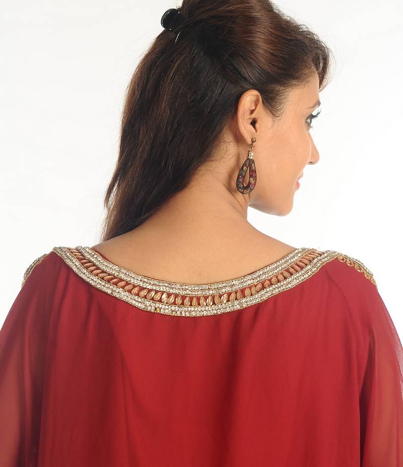 Maroon Georgette Kaftan With Zari Work