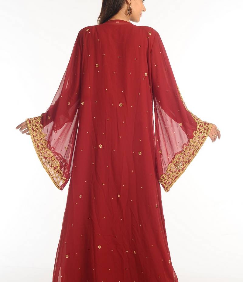 Maroon Georgette Kaftan With Zari Work