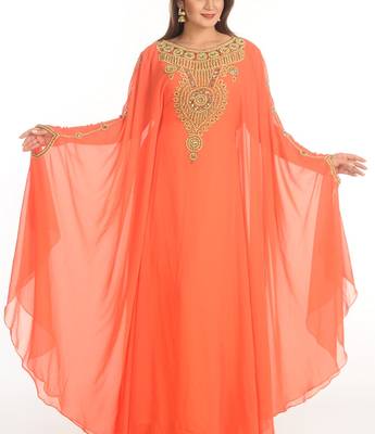 Red Zari Work Georgette Islamic Style Party Wear Stones And Beads Embedded Arabian Kaftan 4