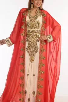 Multicolor Zari Work Georgette Islamic Style Party Wear Stones And Beads Embedded Arabian Kaftan