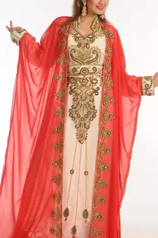 Multicolor Zari Work Georgette Islamic Style Party Wear Stones And Beads Embedded Arabian Kaftan