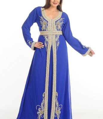 Blue Zari Work Georgette Islamic Style Party Wear Stones And Beads Embedded Arabian Kaftan 4