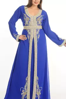 Blue Zari Work Georgette Islamic Style Party Wear Stones And Beads Embedded Arabian Kaftan