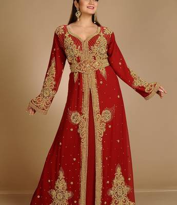 Red Georgette Stones and Crystals Kaftan 2