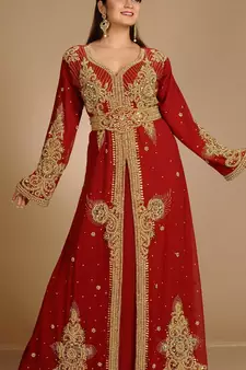 Red Georgette Stones and Crystals Kaftan