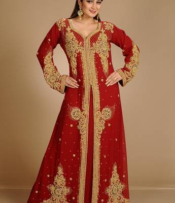 Red Georgette Stones and Crystals Kaftan 3