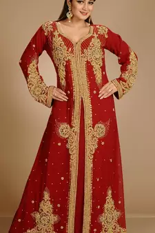 Red Georgette Stones and Crystals Kaftan