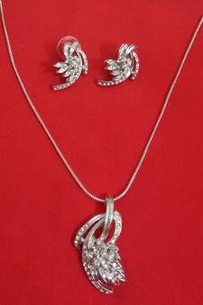 RozMili latest Designer American Diamond silver pendant set with earrings for women and  Girls