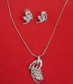 RozMili latest Designer American Diamond silver pendant set with earrings for women and  Girls