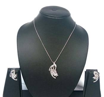 RozMili latest Designer American Diamond silver pendant set with earrings for women and  Girls 2