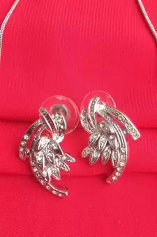 RozMili latest Designer American Diamond silver pendant set with earrings for women and  Girls