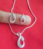 RozMili latest Designer American Diamond silver pendant set with earrings for women and  Girls