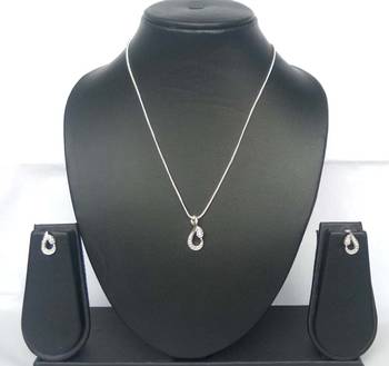 RozMili latest Designer American Diamond silver pendant set with earrings for women and  Girls 2
