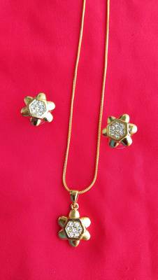 RozMili latest Designer American Diamond gold  pendant set with earrings for women and  Girls 1
