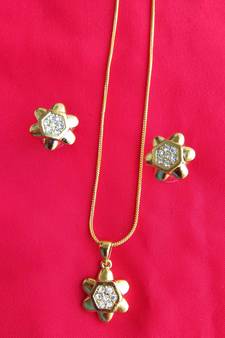 RozMili latest Designer American Diamond gold  pendant set with earrings for women and  Girls