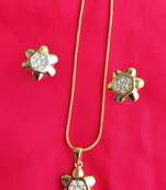 RozMili latest Designer American Diamond gold  pendant set with earrings for women and  Girls