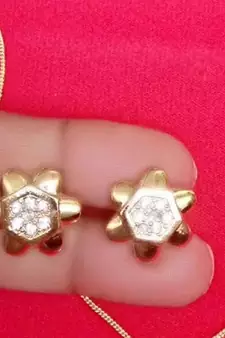 RozMili latest Designer American Diamond gold  pendant set with earrings for women and  Girls