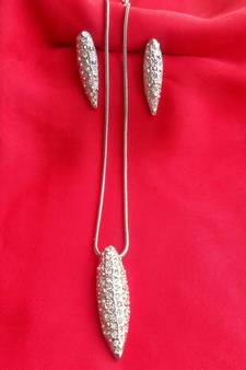 RozMili latest Designer American Diamond silver pendant set with earrings for women and  Girls