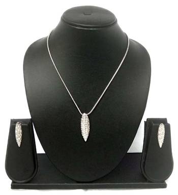 RozMili latest Designer American Diamond silver pendant set with earrings for women and  Girls 2