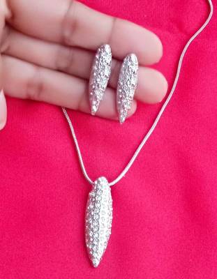 RozMili latest Designer American Diamond silver pendant set with earrings for women and  Girls 3