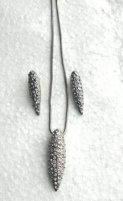 RozMili latest Designer American Diamond silver pendant set with earrings for women and  Girls 4