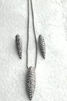RozMili latest Designer American Diamond silver pendant set with earrings for women and  Girls
